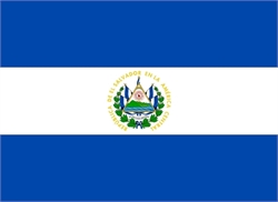 [ai] The flag of El Salvador featuring three horizontal stripes: blue at the top and bottom, and a white stripe in the center, which includes the national coat of arms.
